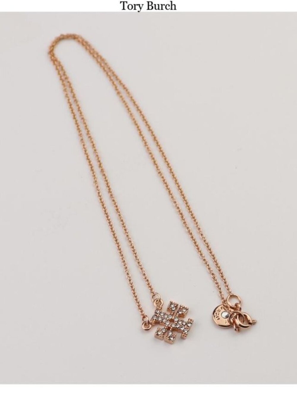 Tory Burch Rose Gold Crystal Logo Double Chain Bracelet